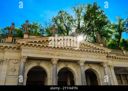 Mühlenkolonnade Mlynska Kolonada Neo Renaissance Außenansicht in Karlsbad, Karlsbad, Tschechische Republik Stockfoto