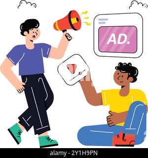 Team, das Digital Marketing Flat Style Design Vektor Illustration macht. Abbildung Stock Vektor