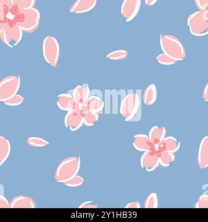 Hand gezeichnete Blumenstifte blaue Hintergrundillustration nahtloser Musterdruck für Textilgewebe Vektor Grafik Artwork Stock Vektor