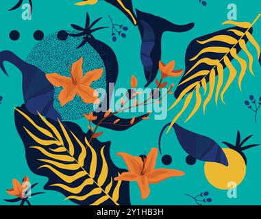 Abstrakte große Blumen Illustration nahtloses Muster Textilgewebe Druck Vektor Grafik Artwork Stock Vektor