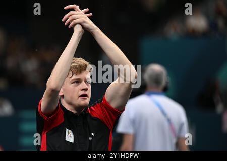 Paris, Frankreich. September 2024. Laurens Devos verdient sein Ticket für das Finale der Paralympischen Paralympischen Spiele in der 9. Klasse am 7. September 2024 in Paris. Frankreich. Foto: Tomas Stevens/ABACAPRESS. COM Credit: Abaca Press/Alamy Live News Stockfoto