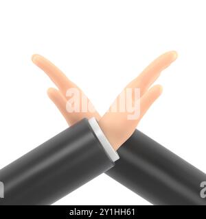 Geste gekreuzte Hände. Armkreuzende Abstoßungsausdrücke. Negatives Symbol. Stoppschild. Nein sagen Verteidigung oder Einschränkung. Flache 3D-Illustration. Stockfoto