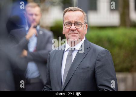 Ramstein Miesenbach, Deutschland. September 2024. GER, Ramstein-Miesenbach, Treffen der 24. Ukrainischen Verteidigungsgruppe mit dem US-Verteidigungsminister Lloyd Austin, Luftwaffenstützpunkt Ramstein, 06. September 2024, USA, Pressekonferenz deutscher Verteidigungsminister Boris Pistorius, Pressekonferenz Credit: HMB Media/Alamy Live News Stockfoto