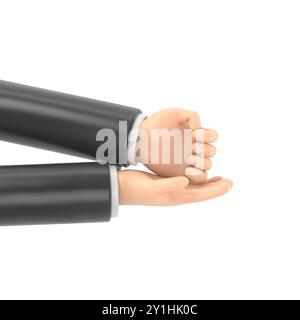 HILFE BEI der Geste ASL. Handgeste, Handfläche und Faust. Nonverbale Kommunikation. Sprachgesten. Flache 3D-Illustration. Handsymbol.3D-Rendering auf weiß Stockfoto