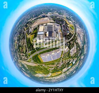 Luftbild, Gewerbepark Schalke an der Hochkampstraße, Baustelle Baugebiet und Gewerbeflächen, Autobahn A42, Erdkugel, Fisheye Aufnahme, Fischaugen Aufnahme, 360 Grad Aufnahme, winzige Welt, kleiner Planet, Fischaugenbild, Schalke-Nord, Gelsenkirchen, Ruhrgebiet, Nordrhein-Westfalen, Deutschland ACHTUNGxMINDESTHONORARx60xEURO *** Luftaufnahme, Industriepark Schalke an der Hochkampstraße, Baustellenbaugebiet und Gewerbeflächen, Autobahn A42, Globus, Fisheye-Bild, 360°-Bild, winzige Welt, kleiner Planet, Fischaugenbild, Schalke Nord, Gelsenkirchen, Ruhrgebiet, Nordrhein-Westfalen, Deutsch Stockfoto