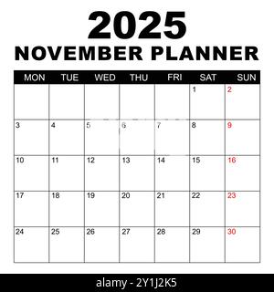 Kalender November 2025. Die Woche beginnt am Montag. Leere Kalendervorlage. Passt Auf Seite Im Format Letter. Schreibwarendesign. Einfacher Kalender festlegen 2025. Monatlich . Stock Vektor
