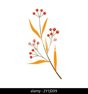 Viele rote vogelbeeren mit orangefarbenen Herbstblättern, Vektor-Illustration Stock Vektor