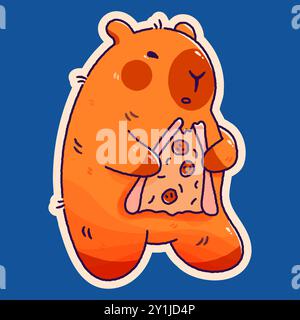 Kindlicher Aufkleber mit Kawaii Capybara und Pizza Stock Vektor