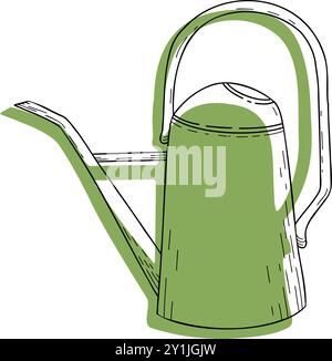 Gartenwerkzeuge lineare Symbole und Kritzeleien. Gießkanne, Gießen, Bewässerung, Sprühen. Für Floristen, Blumenzüchter, Gärtner, Pflanzenpflege. Strichgrafik Stock Vektor