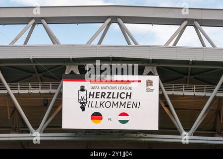 Deutschland gegen Ungarn, Fußball, Nations League, Laenderspiel, Saison 2024/2025, 07.09.2024 07.09.2024, Fussball: Nations League, Laenderspiel, Saison 2024/2025, Deutschland - Ungarn am 07.09.2024 in der Merkur Spiel Arena in Düsseldorf. Die UEFA begruesst die Zuschauer in der Merkur Spiel Arena zum heutigen Spiel. Wichtiger Hinweis: Gemaess den Vorgaben der FIFA bzw. Die UEFA ist es untersagt, in dem Stadion und/oder vom Spiel angefertigte Fotoaufnahmen in Form von Sequenzbildern und/oder videoaehnlichen Fotostrecken zu verwerten bzw. Verwerten zu lassen. Foto: Kirchner-Media/TH *** Deutschland Stockfoto