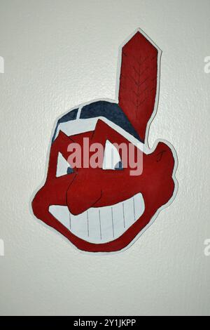 Chief Wahoo, Ehemaliges Baseball-Maskottchen Stockfoto