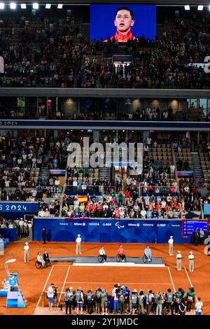Paris, Frankreich. September 2024. Paris, 7. September 2024, Paralympics Rollstuhl-Tennis-Veranstaltung. Funktion ist in Aktion. Frank Molter/Alamy Live News Stockfoto