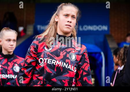 London, Großbritannien. September 2024. London - während eines Freundschaftsspiels in der Saison 2024/2025. Das Spiel findet am 7. September 2024 in London statt, wo Chelsea F.C. Women gegen Feyenoord V1 in Kingsmeadow ausgetragen wird. Credit: Box to Box Pictures/Alamy Live News Stockfoto