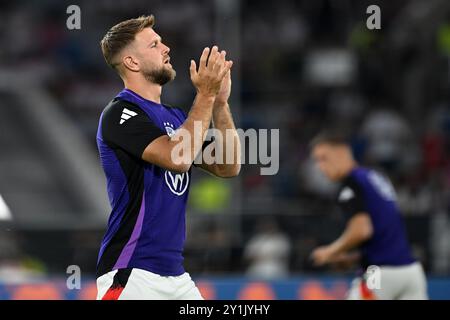 Düsseldorf, Deutschland. September 2024. Fußball, Nationalliga A, Deutschland - Ungarn, Gruppenphase, Gruppe 3, Spieltag 1, Merkur Spiel-Arena, Niclas Füllkrug wärmt sich auf. Quelle: Fabian Strauch/dpa/Alamy Live News Stockfoto