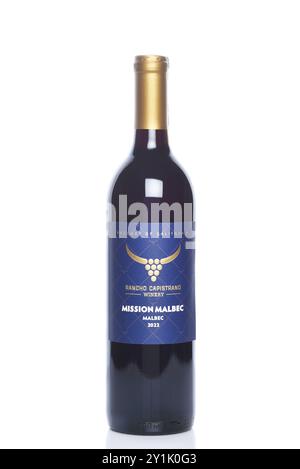 IRVINE, KALIFORNIEN - 6. SEPTEMBER 2024: Eine Flasche Mission Malbec von Rancho Capistrano Winery. Stockfoto