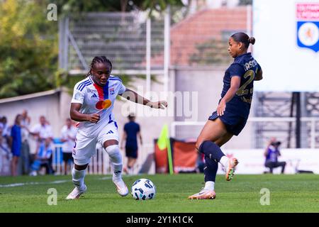 Bourgoin Jallieu, Frankreich. September 2024. Melchie Dumornay (6 Olympique Lyonnais) während des Freundschaftsspiels zwischen Olympique Lyonnais und Juventus FC im Stade Pierre Rajon in Bourgouin-Jallieu, Frankreich. (Pauline FIGUET/SPP) Credit: SPP Sport Press Photo. /Alamy Live News Stockfoto