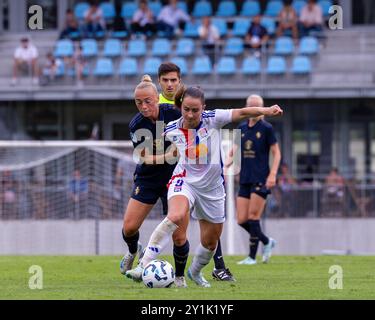 Bourgoin Jallieu, Frankreich. September 2024. Sara Dabritz (8 Olympique Lyonnais) während des Freundschaftsspiels zwischen Olympique Lyonnais und Juventus FC im Stade Pierre Rajon in Bourgouin-Jallieu, Frankreich. (Pauline FIGUET/SPP) Credit: SPP Sport Press Photo. /Alamy Live News Stockfoto