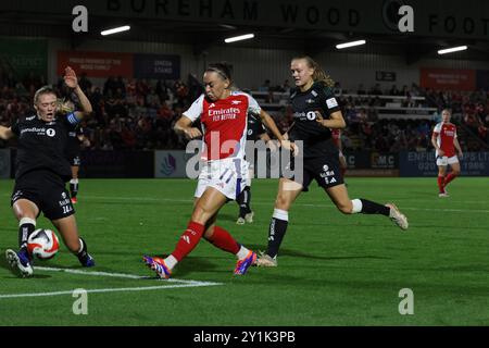 Borehamwood, Großbritannien. September 2024. Meadow Park, England, 7. September 2024: Katie McCabe (11 Arsenal) während des Spiels der UEFA Champions League Runde 1 zwischen Arsenal und Rosenborg im Meadow Park Stadium, Borehamwood, London, England am Samstag, 7. September 2024. (Bettina Weissensteiner/SPP) Credit: SPP Sport Pressefoto. /Alamy Live News Stockfoto