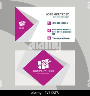 Modernes Magenta-Geometrisches Visitenkarten-Design – Sauberes professionelles Corporate-Visitenkarten-Design mit Finanzgraphik-Logo Stock Vektor