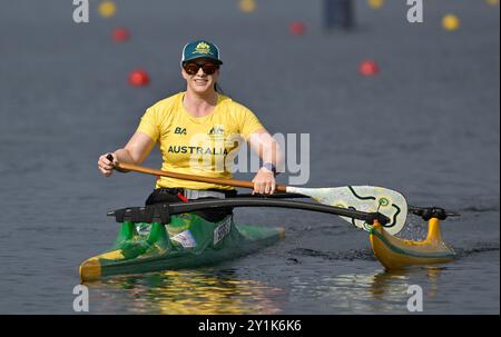 Paris, Frankreich. September 2024. Para Canoe. Paris 2024 Paralympics Olympisches Nautikstadion. Paris. Susan Seipel (aus) im Para Canoe Finals während der Paralympics 2024 in Paris im Olympischen Nautikstadion, Frankreich. Quelle: Sport In Pictures/Alamy Live News Stockfoto
