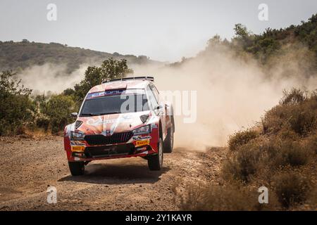 49 CETINKAYA Burcu, PONS Fabrizia, Skoda Fabia Evo Rally2, Aktion während der Akropolis Rallye, Griechenland. , . WRC World Rallye Car Championship, vom 1. Bis 4. September 2024 in Lamia, Griechenland - Foto Nikos Katikis/DPPI Credit: DPPI Media/Alamy Live News Stockfoto