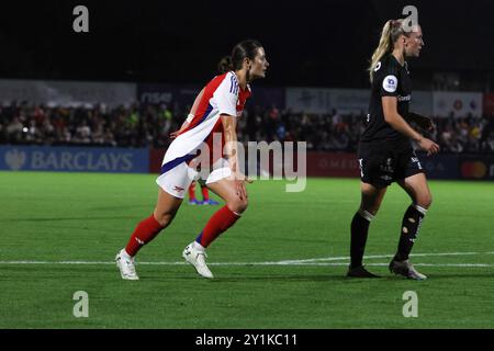 Borehamwood, Großbritannien. September 2024. Meadow Park, England, 7. September 2024: Emily Fox (2 Arsenal) während des Spiels der UEFA Champions League Runde 1 zwischen Arsenal und Rosenborg im Meadow Park Stadium, Borehamwood, London, England am Samstag, 7. September 2024. (Bettina Weissensteiner/SPP) Credit: SPP Sport Pressefoto. /Alamy Live News Stockfoto