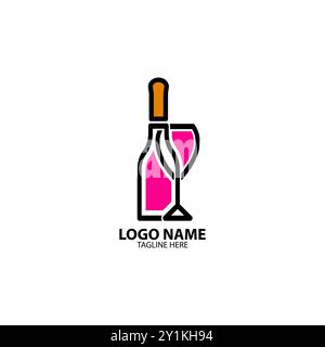 Weinflaschen und Gläser Logo Design Vektor Stock Vektor