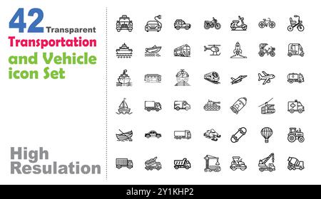 Umfassende Sammlung von One Line Transportation Icons Pack eps Pedicab Segelboot Yacht Hubschrauber Schiff LKW Zug Taxi Van Motorrad Fahrrad png Stock Vektor