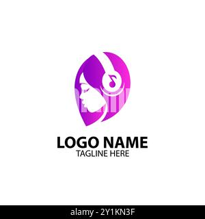 Mädchen mit Kopfhörerlogo Design Vektor Stock Vektor