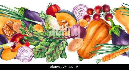 Aquarellmuster von handgezeichnetem Gemüse Stockfoto