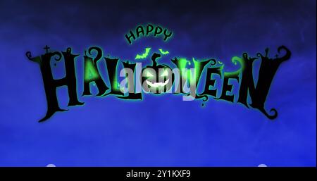 Bild von Happy halloween Text und blauem Hintergrund Stockfoto