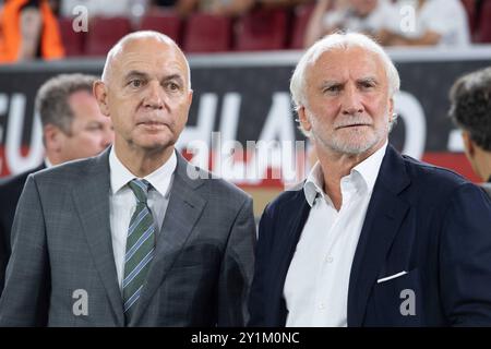 V.l. DFB-Praesident Bernd NEUENDORF und Rudi VOELLER VÖLLER GER, DFB Sportdirektor Nationalmannschaft Fussball Nations League Deutschland GER - Ungarn HUN 5-0 am 07.09.2024 in Düsseldorf, *** f l DFB-Präsident Bernd NEUENDORF und Rudi VOELLER VÖLLER GER, DFB-Sportdirektor Nationalmannschaft Fußball Nations League Deutschland GER Ungarn HUN 5 0 am 07 09 2024 in Düsseldorf, Stockfoto