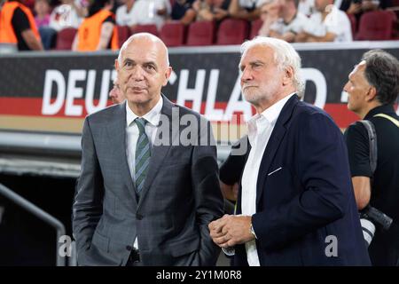 V.l. DFB-Praesident Bernd NEUENDORF und Rudi VOELLER VÖLLER GER, DFB Sportdirektor Nationalmannschaft Fussball Nations League Deutschland GER - Ungarn HUN 5-0 am 07.09.2024 in Düsseldorf, *** f l DFB-Präsident Bernd NEUENDORF und Rudi VOELLER VÖLLER GER, DFB-Sportdirektor Nationalmannschaft Fußball Nations League Deutschland GER Ungarn HUN 5 0 am 07 09 2024 in Düsseldorf, Stockfoto