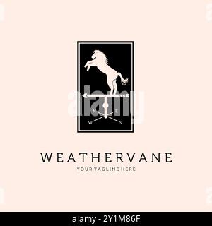 Pferd Windfahne oder Wetterfahne Logo Vektor Vorlage Illustration Design, Pferd Vintage Emblem Design Stock Vektor