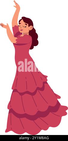Flamenco-Tänzerin in rotem Trachtenkleid Stock Vektor