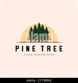 Pine Tree Landscape Logo Vintage Vektor Vorlage Illustration Design, Wald Vintage Logo Design Stock Vektor