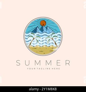 Sommer Landschaft Logo Vektor Illustration Design, Strand Im Freien Emblem Design Stock Vektor