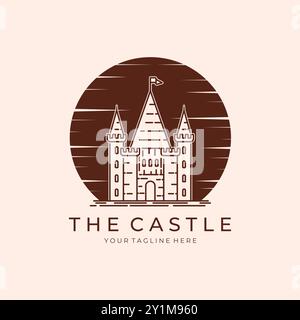 Schloss Linie Kunst Vektor Illustration Logo Design, Schloss Vintage Vorlage Design Stock Vektor