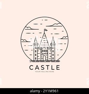 Schloss Linie Kunst Vektor Illustration Logo Design, Schloss Monoline Vorlage Design Stock Vektor