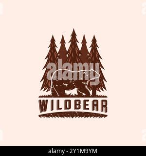 Bär, Grizzlybär, Wilder Bär Vintage Silhouette Logo Vektor Illustration Design. Handgezeichnetes Design Mit Logo Für Wildtiere Im Freien. Old Vintage Stock Vektor