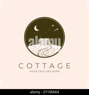 Cottage Line Art Logo Vektor Illustration Design, Kabine Monoline Vorlage Design Stock Vektor