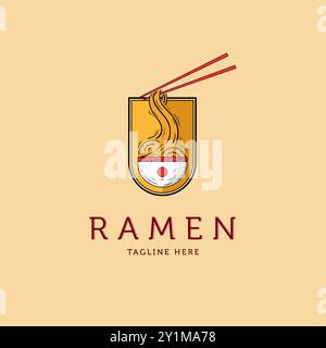 Nudellinie Art Logo Vektor Illustration Design. Handgezeichnetes Noodle-Logo-Design. Einfaches Minimalistisches Remen Nudel Logo-Konzept. Ramen, Jap Stock Vektor