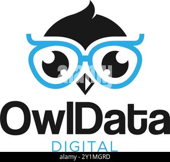 Modernes farbenfrohes OWLDATA-Logo mit digitalem Vogel Stock Vektor