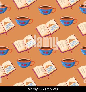 Nahtloses Muster für Kaffee und Buch Stock Vektor