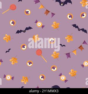 Niedliche Halloween Fledermäuse und Bonbons Stock Vektor