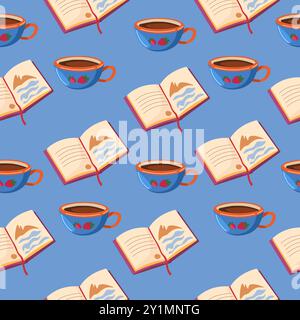 Nahtloses Muster für Bücher und Kaffee Stock Vektor