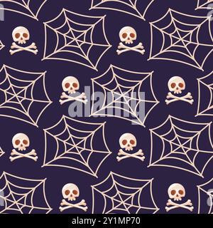 Nahtloses Muster für Schädel und Spinnennetz Stock Vektor