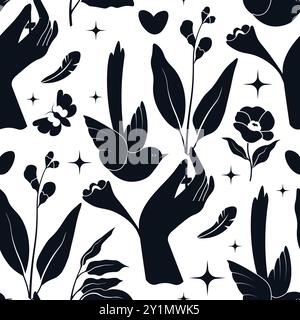Hände Vögel Blumenmuster Vektor Stock Vektor