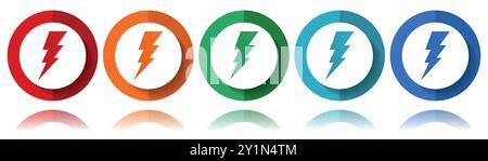 Bolt, elektrische Vektorsymbole, flaches Symbolset für Logo-Design, Webdesign und mobile Anwendungen, farbenfrohe Web-Buttons in eps 10 Stock Vektor