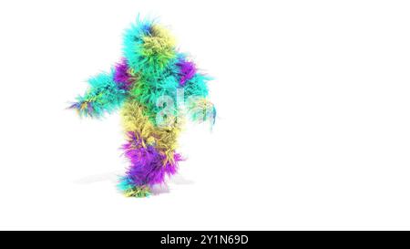 Flauschige 3D-Haartänzerin tanzt auf weißem bg 3D-Rendering Stockfoto